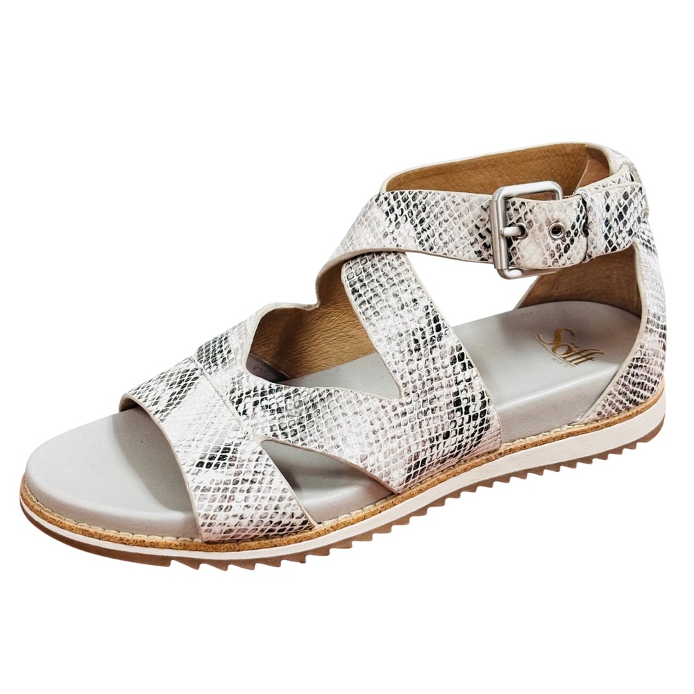 Sofft Mirabelle Snakeskin Leather Strap Sandals Grey White Womens 8.5 SF0046004